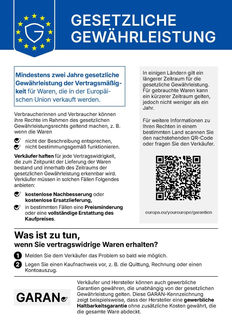 Gesetzliche Gewährleistung – Informationsblatt der Europäischen Union